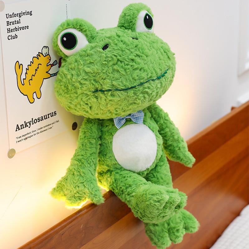 Cuscino Peluche Rana con Fiocco a Scacchi Decorazione per Camera da Letto Bambini Regalo per Bambine