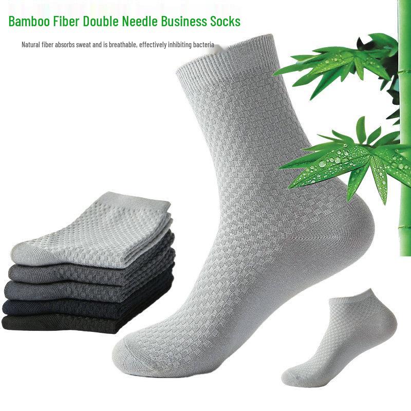 Men's Black Bamboo Fiber Summer Socks - Breathable, Sweat-Absorbent Mid-Calf Business Casual.