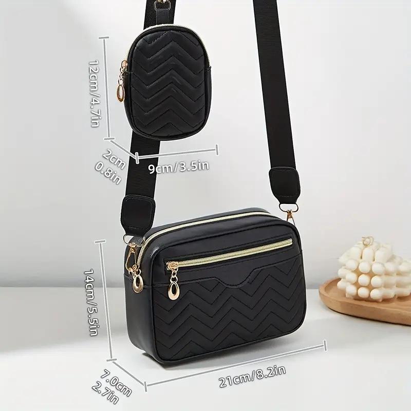 Women's Embroidered One-Shoulder Crossbody Camera Bag with Front Zipper