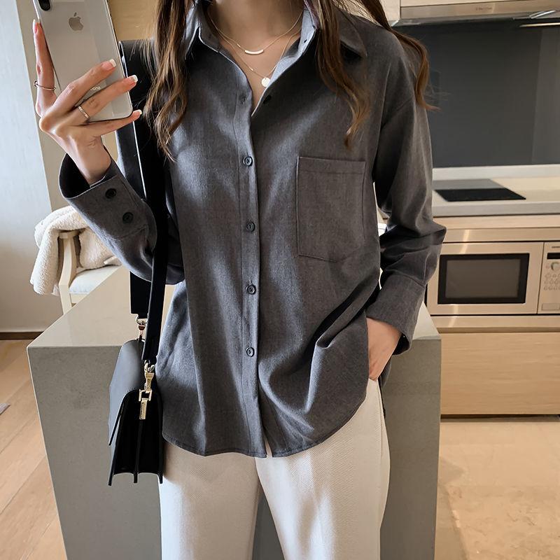 Korean Women's 2024 Spring Autumn New Splicing Polo Collar Button Pocket Fashion Solid Loose Casual Long Sleeve Blouses Shirts