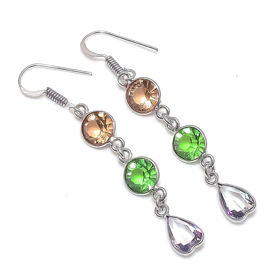 

Натуральный цаворит, кунцит Ювелирное изделие из стерлингового серебра 925 пробы Серьга 2,44 C0j03