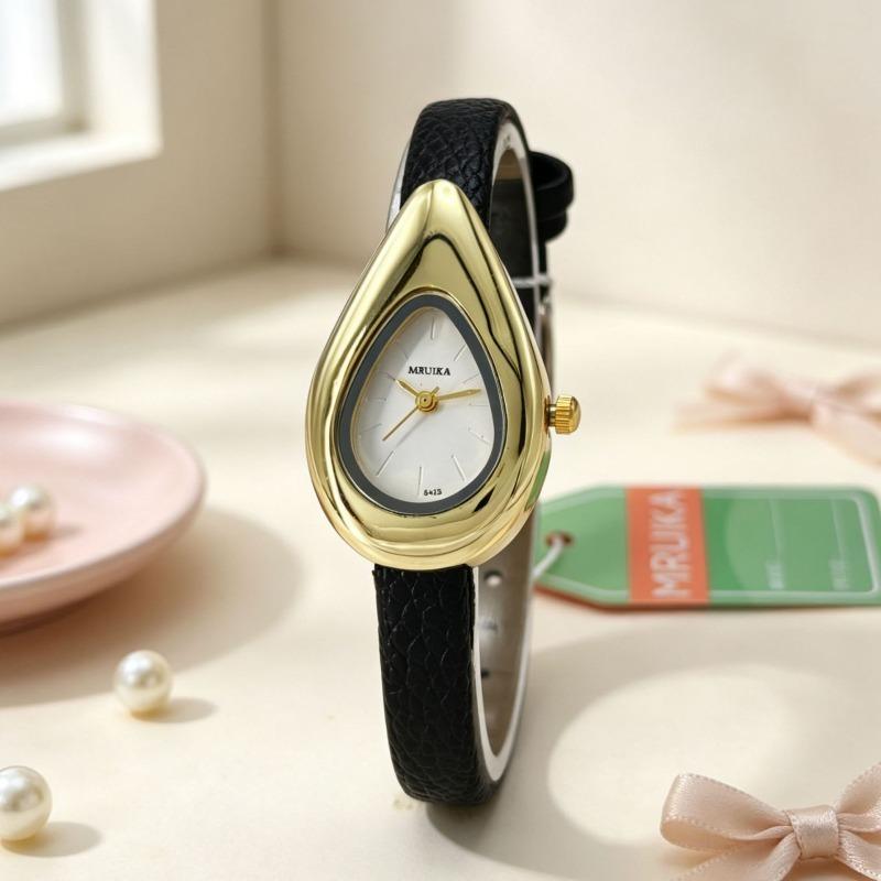 New Design Irregular Water Drop Dial Quartz Watch Ladies Retro Soft Leather Strap Wristwatch Female Dress Clock Gifts