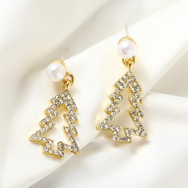 

Korean Style Christmas Tree Stud Earrings for Women Electroplated