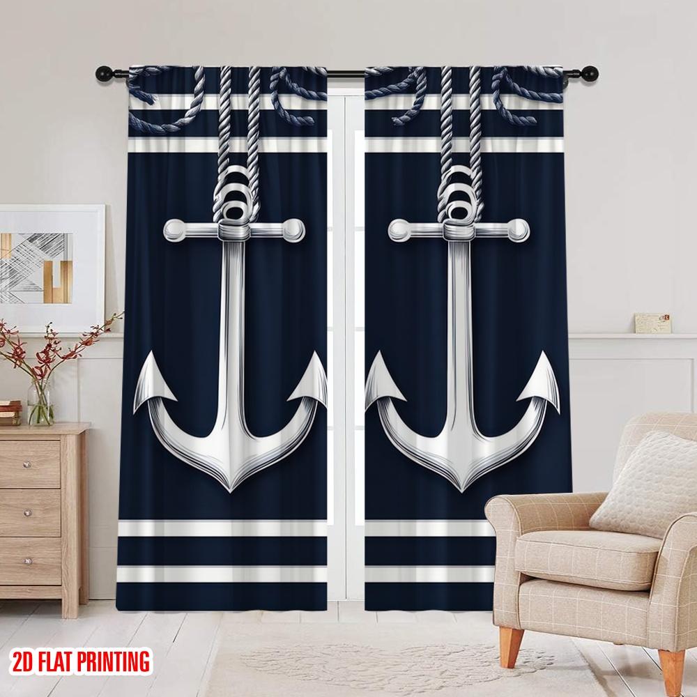 2D Flachdruck 2 Stück Vorhang Nautischer Anker Vielseitiger Stoff, Ohne Strom Partydekorationen Geeignet für Karnevalsdeko