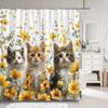 Cartoon Cat Shower Curtain, Plant leaves Bathroom Decorative Shower Curtain, Printed Fabric Home Curtain with Hooks