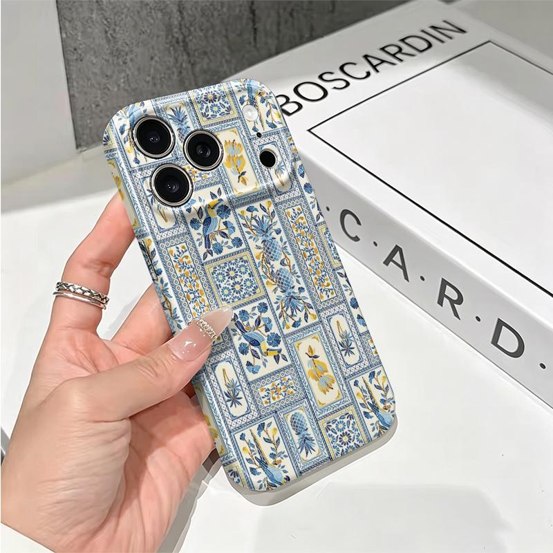 Artistic Mediterranean Parrot Pineapple Tile Graphic Art Film Aesthetic Protective Shockproof Bumper Case For iPhone 14 15 16 Pro Max Plus