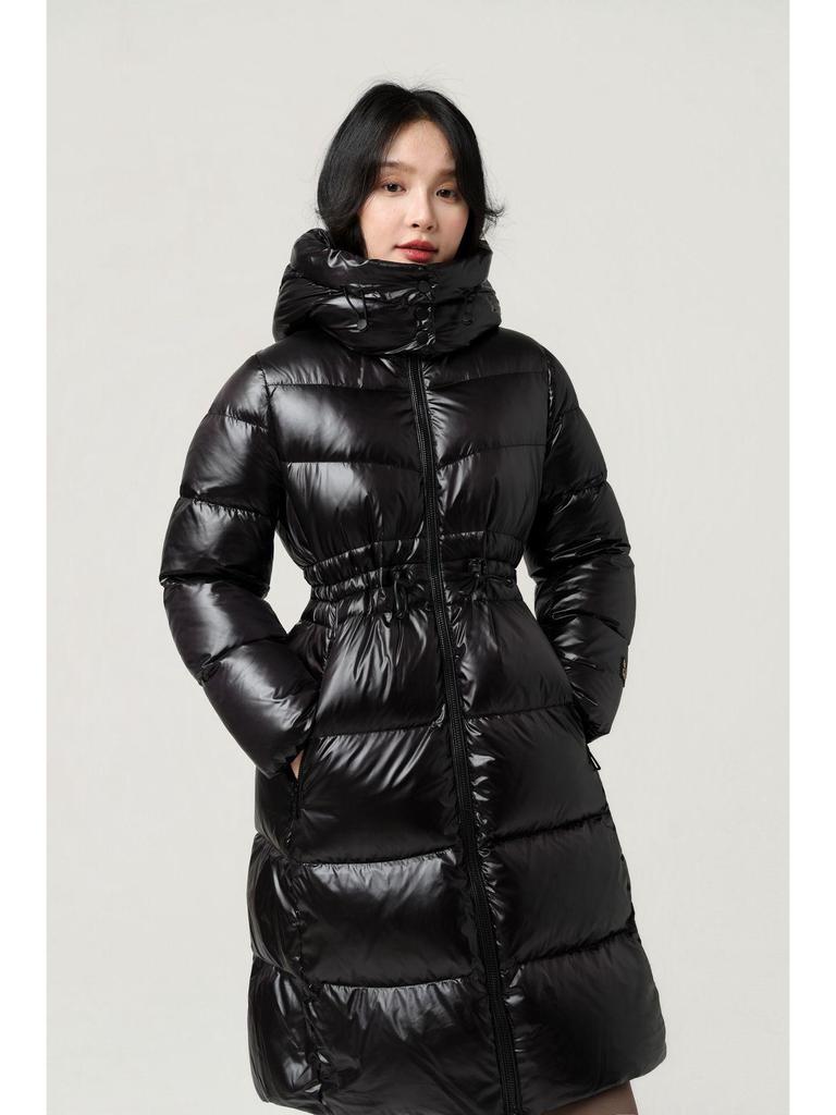 Schwarzgoldene Damen Slimming Lange Daunenjacke - Winter 2025, Kältebeständiger & Warmer Mantel.