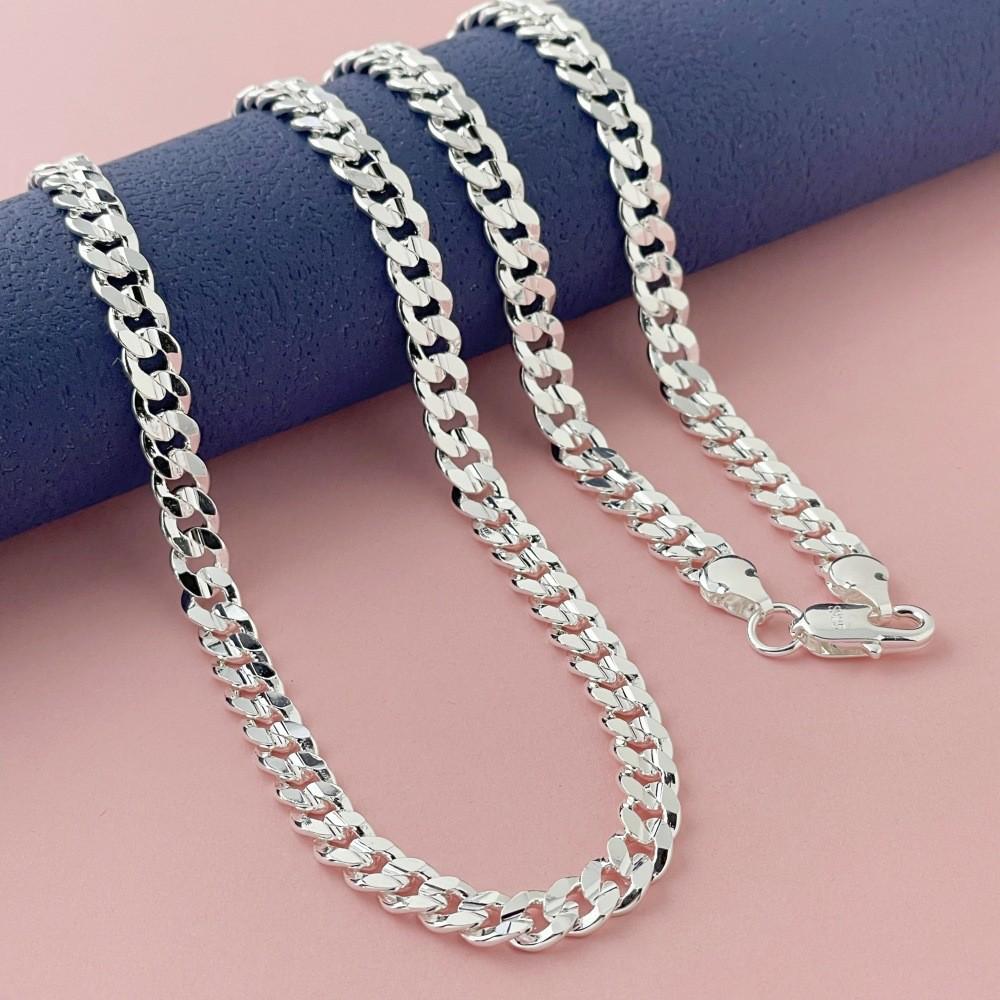 

Copper-Plated 925 Silver 7MM Side Concave Cuban Chain Necklace 50CM 20-inch Necklace