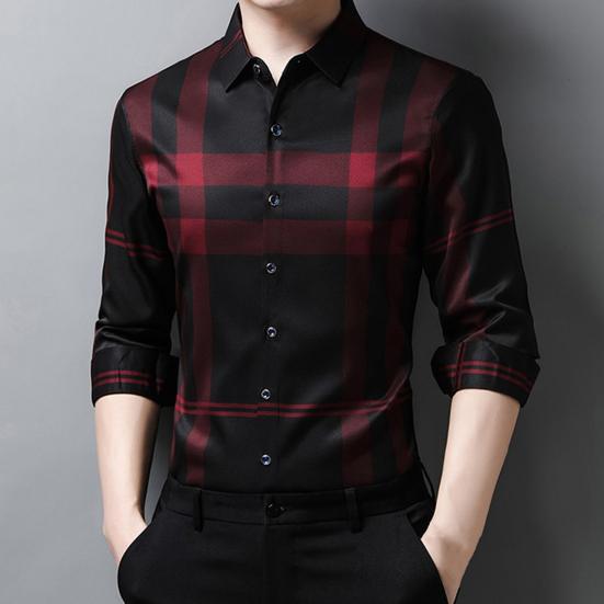 Men's Plaid Business Shirt Comfortable Stylish Commute Thin Style Outwear Men's Shirts for Spring Autumn