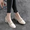 Small Leather Shoes Women's 2025 Autumn New British Style Thick Heel Square Head Comfortable Single Shoes High Heel One Pedal Loafers Women