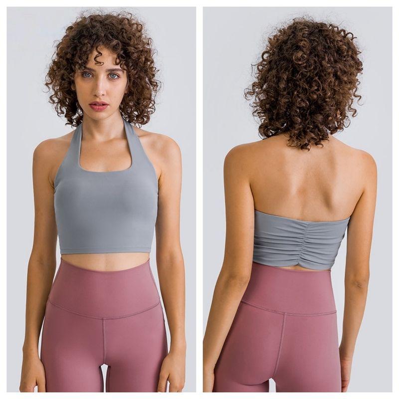 Hanging Neck Sling Sports Vest Women Slim fit With Chest Pad Outdoor Fitness Bra Running Top Yoga Underwear High Elastic