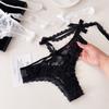 Bow Hanging Neck Chain Lace Flower Transparent Briefs Patchwork Underwear for Women  Lady