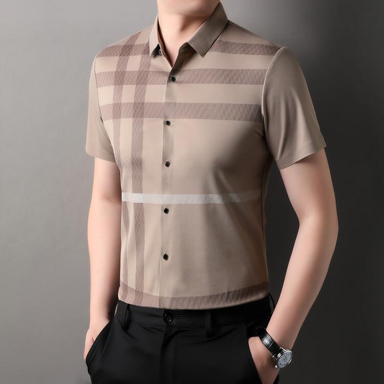 

Новая мужская клетчатая рубашка среднего возраста из ледяного шелка с короткими рукавами, летнее тонкое деловое повседневное летнее платье для папы с половиной рукавов XL