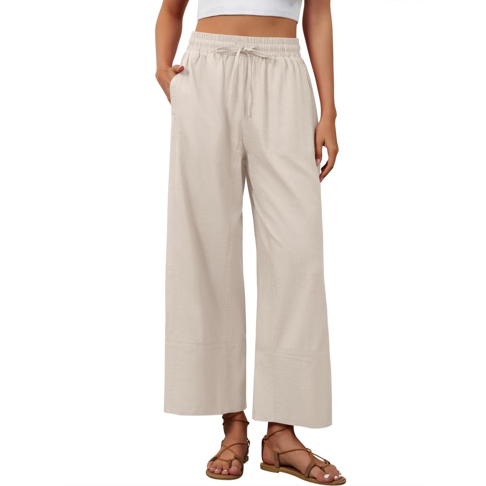 

Women s Long-Legged Wide-Leg Casual Pants With Drawstring And Pockets XL хаки