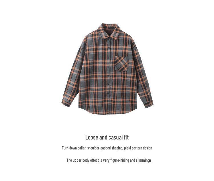 Women's Winter Brushed Plaid Long Sleeve Mid-Length Coat