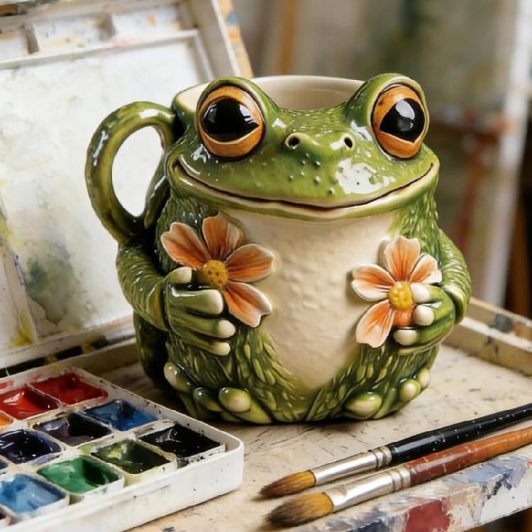 Taza de Cerámica para Beber con Rana Pintada a Mano Asa Cómoda Taza de Café Perfecta Para Cocina o Espacios de Trabajo