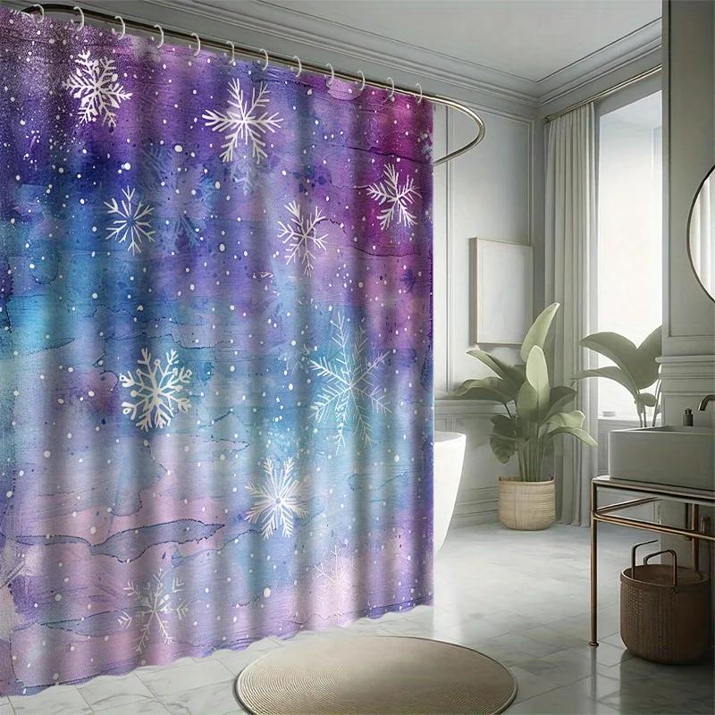 

Hexagonal Snowflake Shower Curtain Set, Beautiful Snowy Scenery, Fantastic Art, Bathtub Partition, Modern Bath Decor W60H190(CM)-1 Pcs