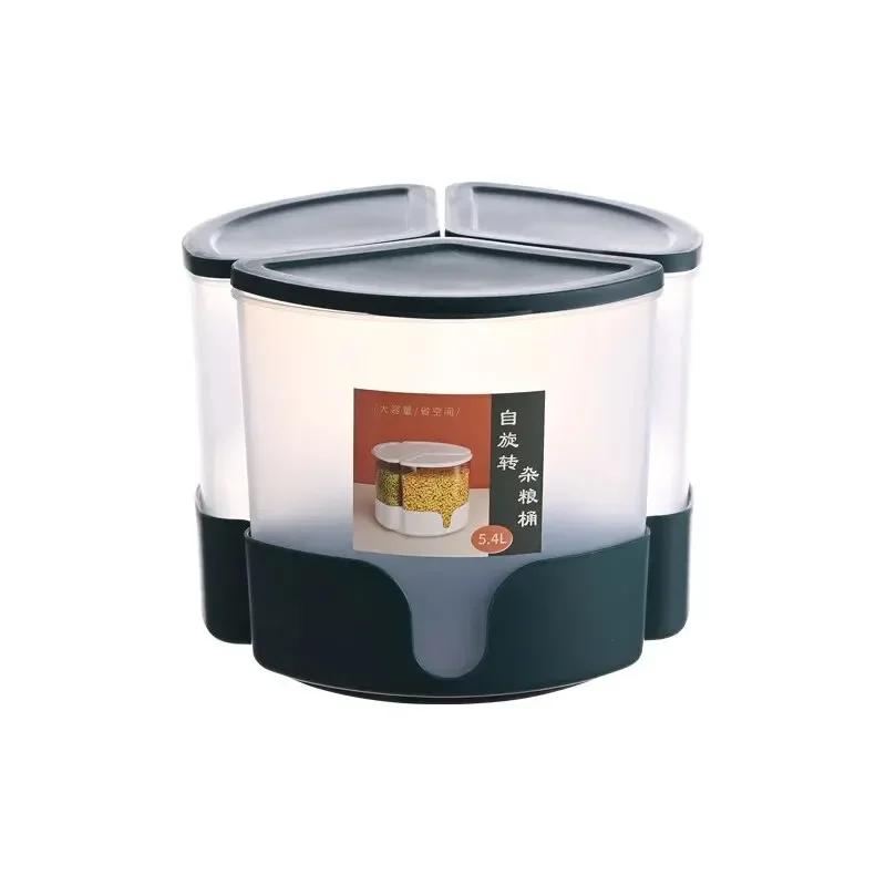 

Rice Bucket Five Grains Miscellaneous Grains Separated Storage Box Rotatable Sealed Container Insect and Moisture Resistant зелёный
