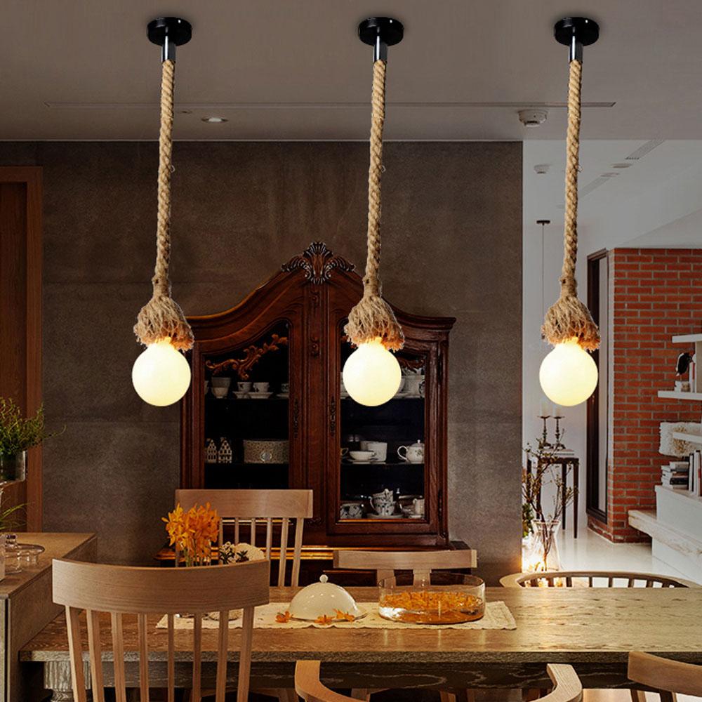 Lixada 50cm AC220V E27 Einköpfige Vintage Hanfseil Hänge-Pendel Deckenleuchte Lampe Industriell