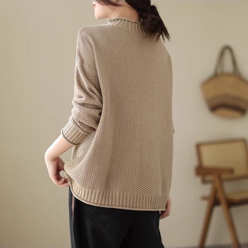 Women's Loose Stand Collar Sweater Autumn Winter Vintage Soft Skin-Friendly Solid Color Sweater