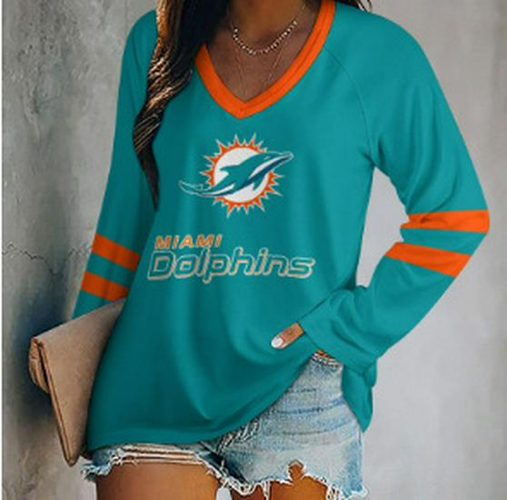 2024 Women's V-Neck NFL Team Long Sleeve T-Shirt with 3D Print Design