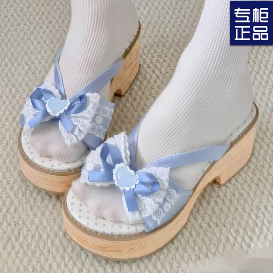 

Bow Wood Grain Thick Heel Clogs Slippers 35 чорний