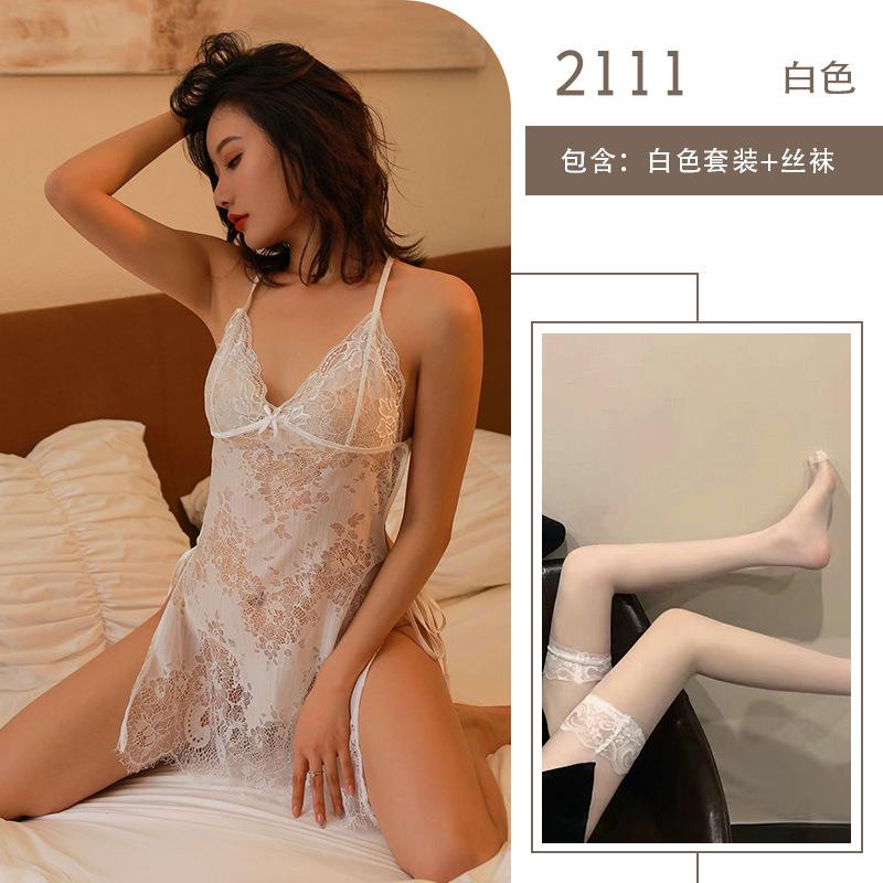 Sexy lingerie lace lace perspective sexy suspender halter lace-up set