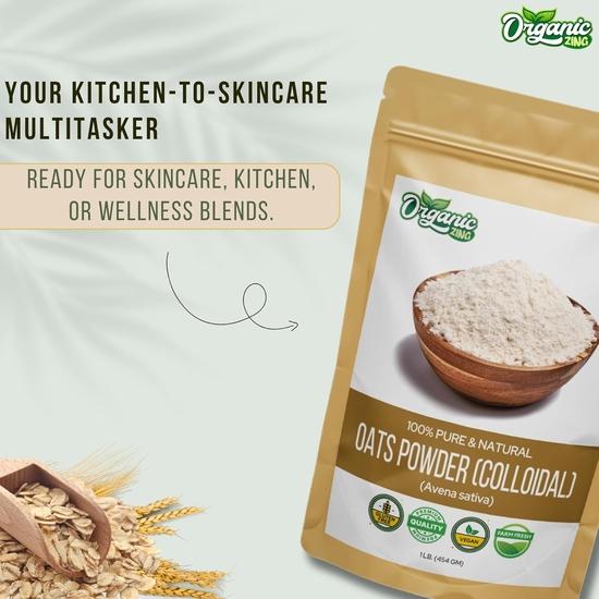 Organic Zing Colloidal Oat Powder – Pure, Gluten-Free, Water-Dispersible – Ideal for Smoothies, Baking, Beverages & Culinary Uses – 454g