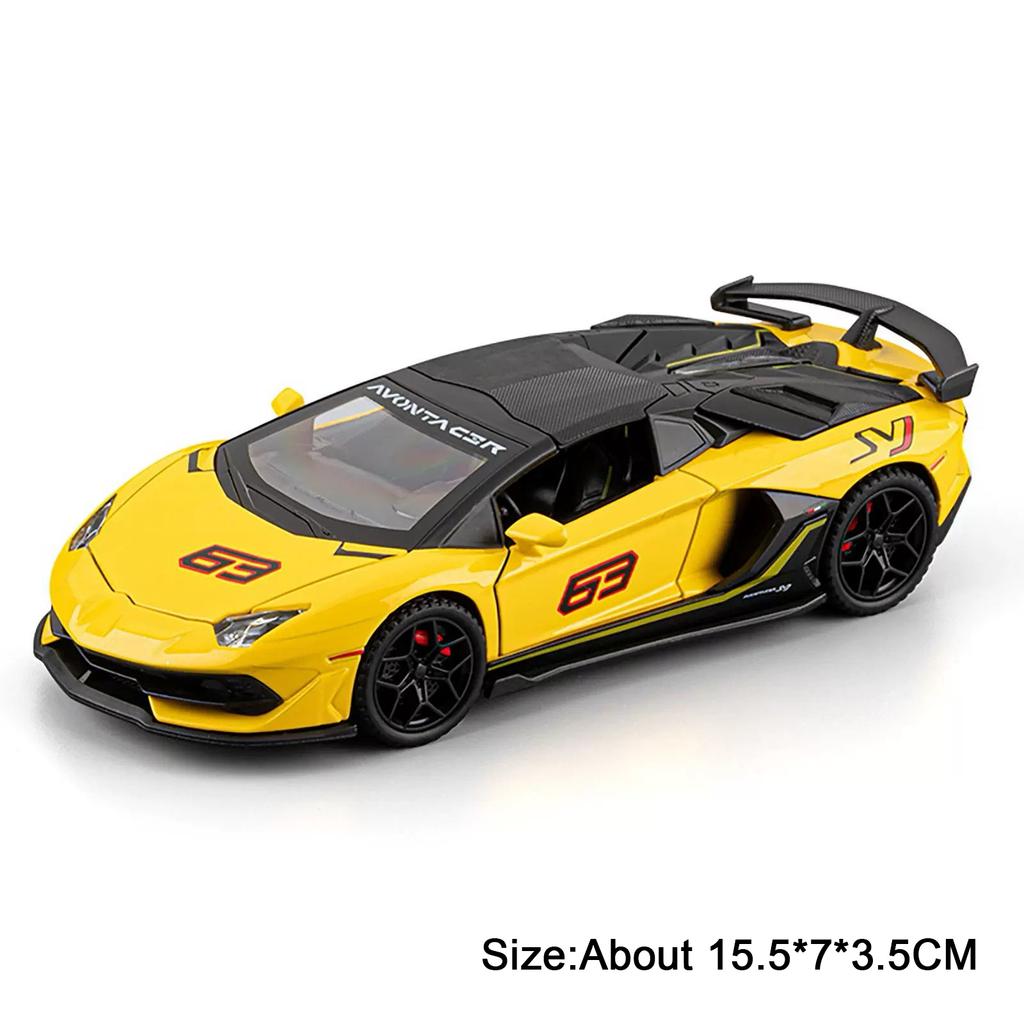 1:32 Scale SVJ63 Revuelto Sports Car Model Toy Alloy Body Rubber Tires Sound Light Supercar Models Kids Collection Presents