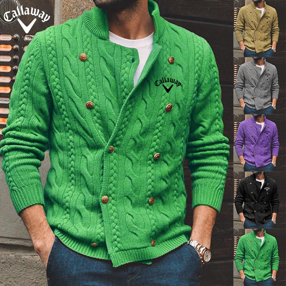

Callaway Embroidered Sweater Solid Color Half High Neck Double Breasted Knitted Sweater Jacket 2024 Autumn/winter New Cardigan Men s Clothing M