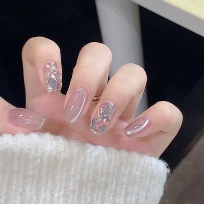 Nagel tragen Abnehmbarer Voll-Diamant-Nagelpflaster Nagelpflaster Klein Kurz Leiter Ballettnagel Lichtjagende Falschnägel 24 Stück