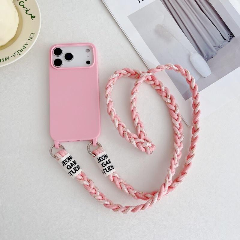 Solid Braid Lanyard Case For iPhone 17 Pro Max 16 16E 15 Plus 11 12 13 14 Fashion Crossbody Cord Strap Soft Silicon Cover