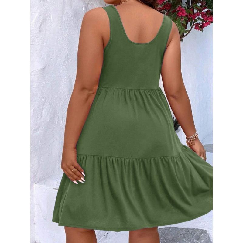 Spring and Summer Large Size Loose A-line Dress Women's Clothing Casual Commuter Sundress Solid Color Fashion Elegant Sleeveless Party Cake Dress
