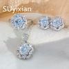 925 Sterling Silver Fashion Plum Blossom Zircon Earrings Necklace Pendant Set, Birthday Anniversary Wedding Party Gift