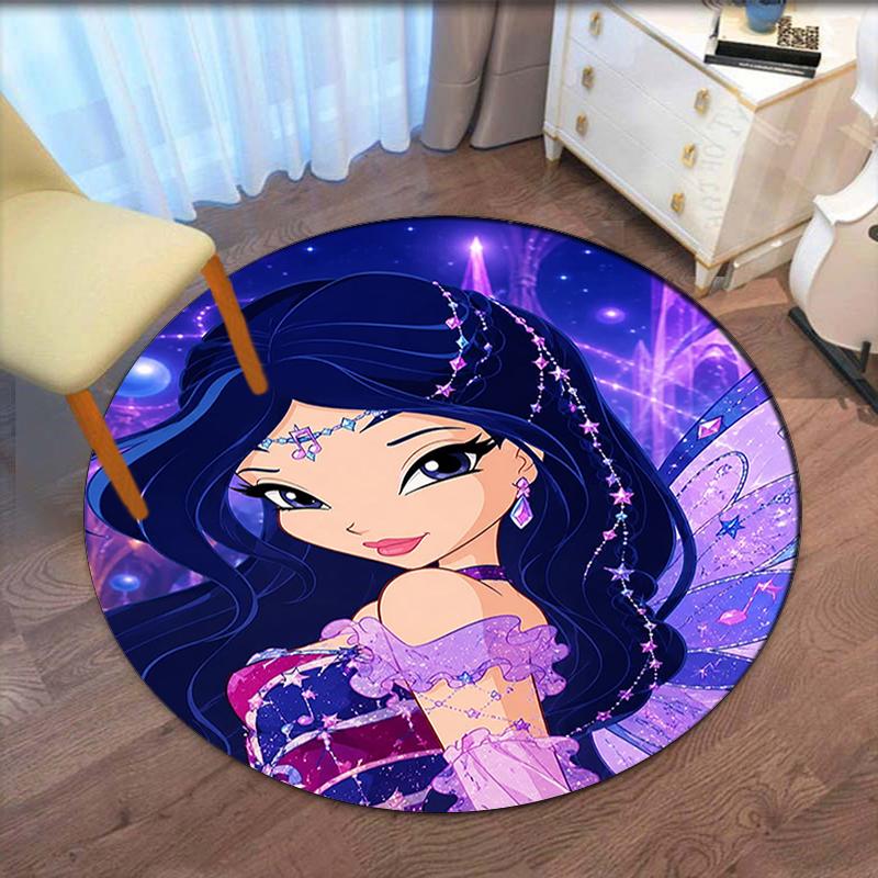 Winx Club Printed Round Rug Carpet Chair Rug Area Rug Entryway Doormats,for Office Chair Living Room Bedroom Kitchen Room.