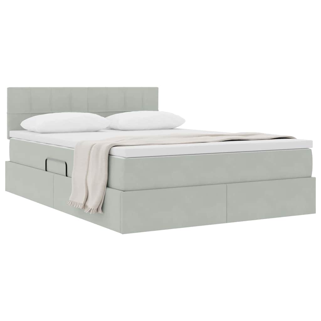 Storage Bed with Mattress Light Grey 140 x 200 cm Velvet