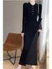 Women's Extra Long Slimming Knitted Polo Collar Dress for Autumn and Winter