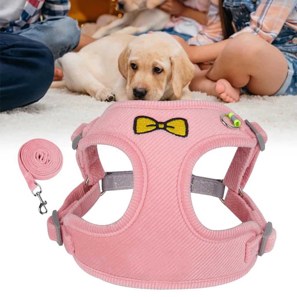 Small Dog Harness Reflective Dog Harness Reflective Pet Vest with Traction Rope for Walking Pink M