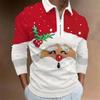 Father Christmas Cartoon Pattern Digital 3D Printing Polo Shirt Large Size Loose Men's Zip Lapel Shirt