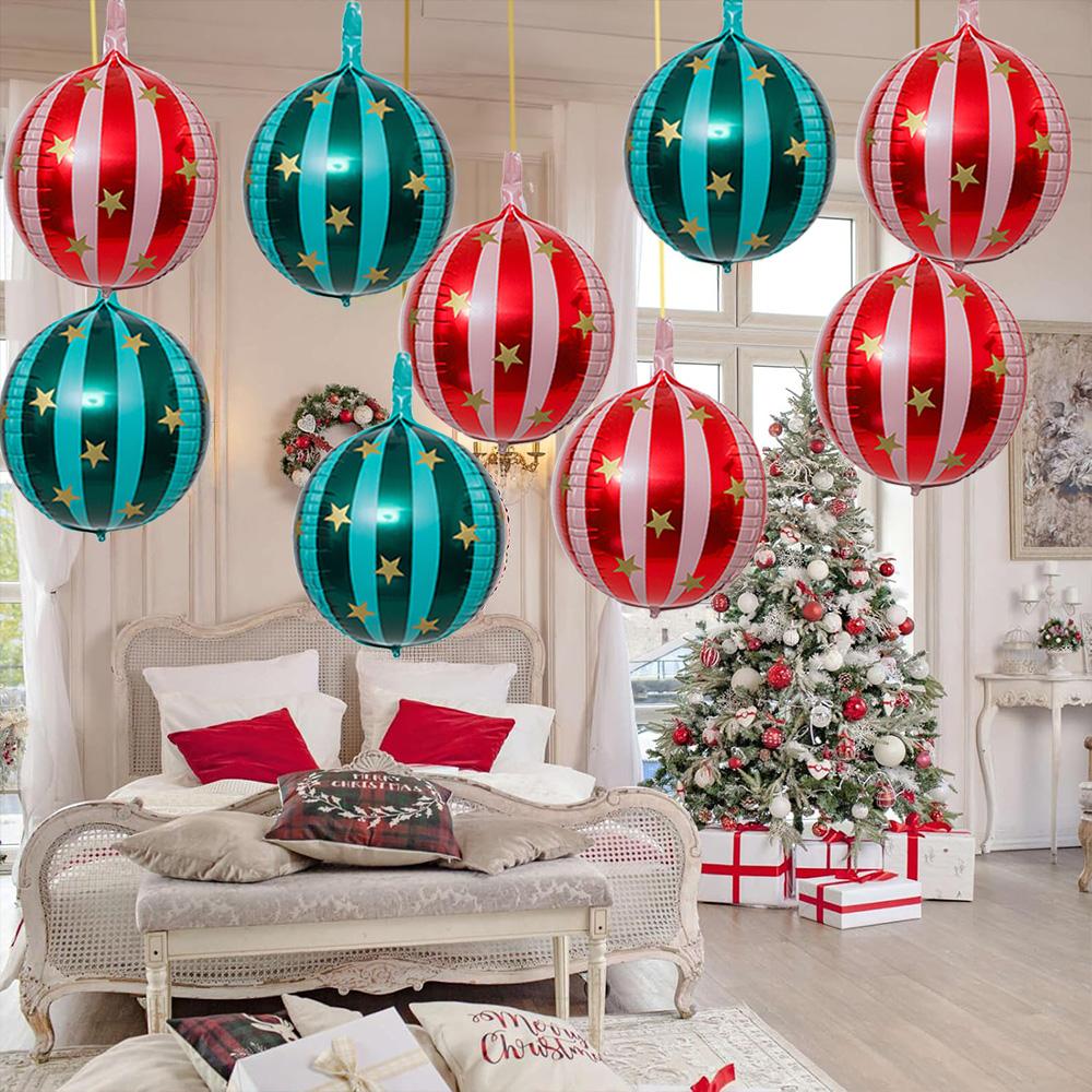 8-Pack of 22-Inch 4D Striped Star Balloons, 4 Red 4D Striped Star Balloons, 4 Green 4D Striped Star Balloons, 4D Aluminum Foil Balloons,