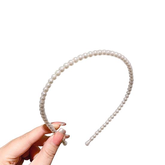 

Headband Faux Pearl Smooth Solid Color Elastic Anti-slip Decorative Lightweight Narrow Waved Hair Hoop Hair Accessories A