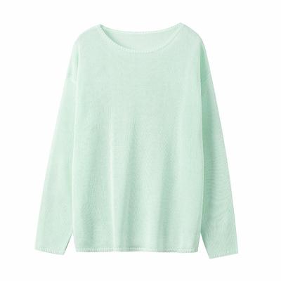 Candy Color Washi Yarn Round Neck Long-sleeved Knitted Sweater Women's Casual Breathable Loose and Thin Bottoming Shirt Top Thin