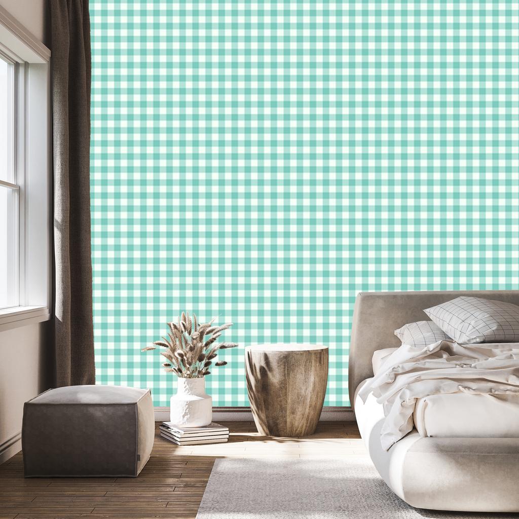 Mint fabric pattern wallpaper, soft shapes for living room and bedroom 50x1000