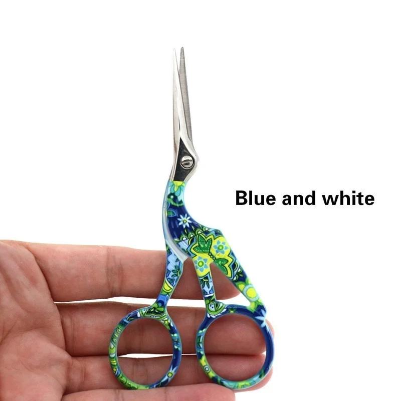 Storchen Kran Schere im Vintage-Stil Antiker Schneider Stickerei Kreuzstich Nähen CRO Strickzubehör