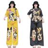 Southeast Asian Women's Cartoon Print Short Sleeve Top & Wide-Leg Pants, Casual Plus Size Summer Two-Piece Set