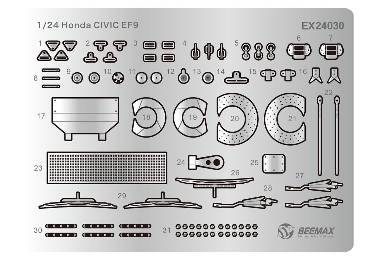 

Серия Honda Civic 1991 JTC InterTEC Детали для детализации Пластиковые детали для модели EX24030 PLATZ/BEEMAX 1/24 EF-9 Gr.A