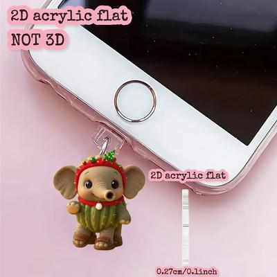 2D Cute Christmas Cactus and Elephant Phone Dust Plug, Adorable Design, Easy To Use, Good Dust Protection, Long-Lasting Protection for the Interface