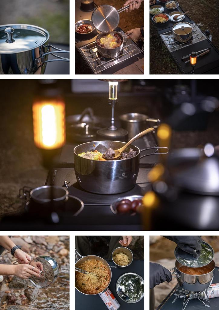 CAMPING MOON Camping Outdoor One Hand Pot Stainless Aluminum Full Three Layer Steel 2.0L CC-18