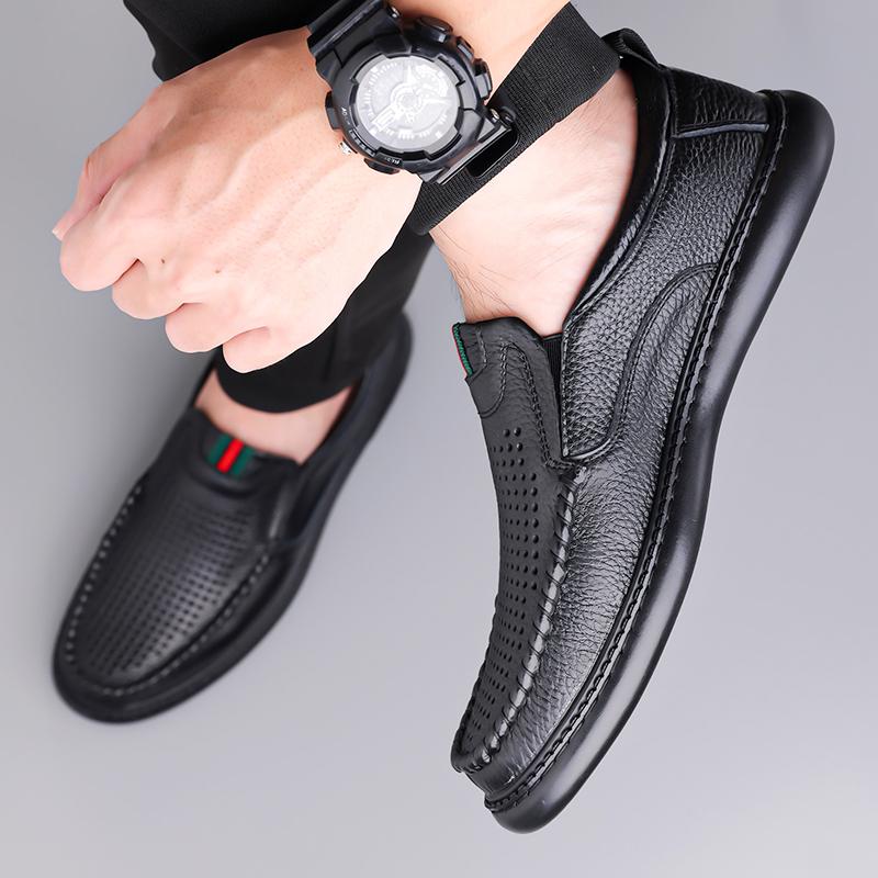 Fashion Spring Autumn Hot Selling Men's Leather Casual Shoes Massage Sole Loafers Breathable Comfortable Park Walking Shoes for Men‘s