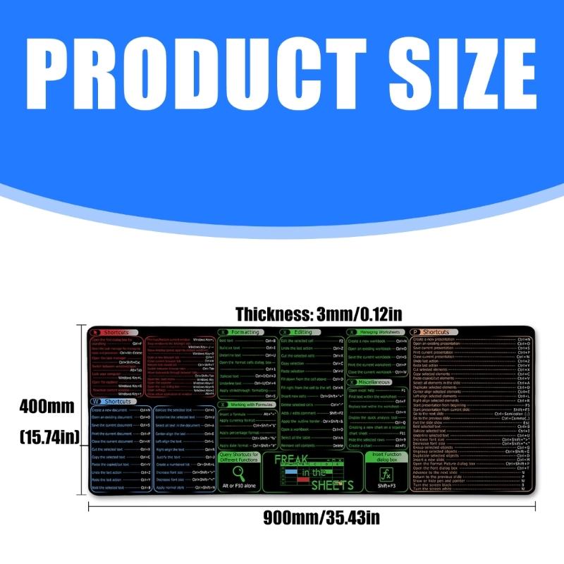 Large Keyboards Mouse Pad Featuring Excels Word Shortcut for Office Software Use and Gaming with Waterproof